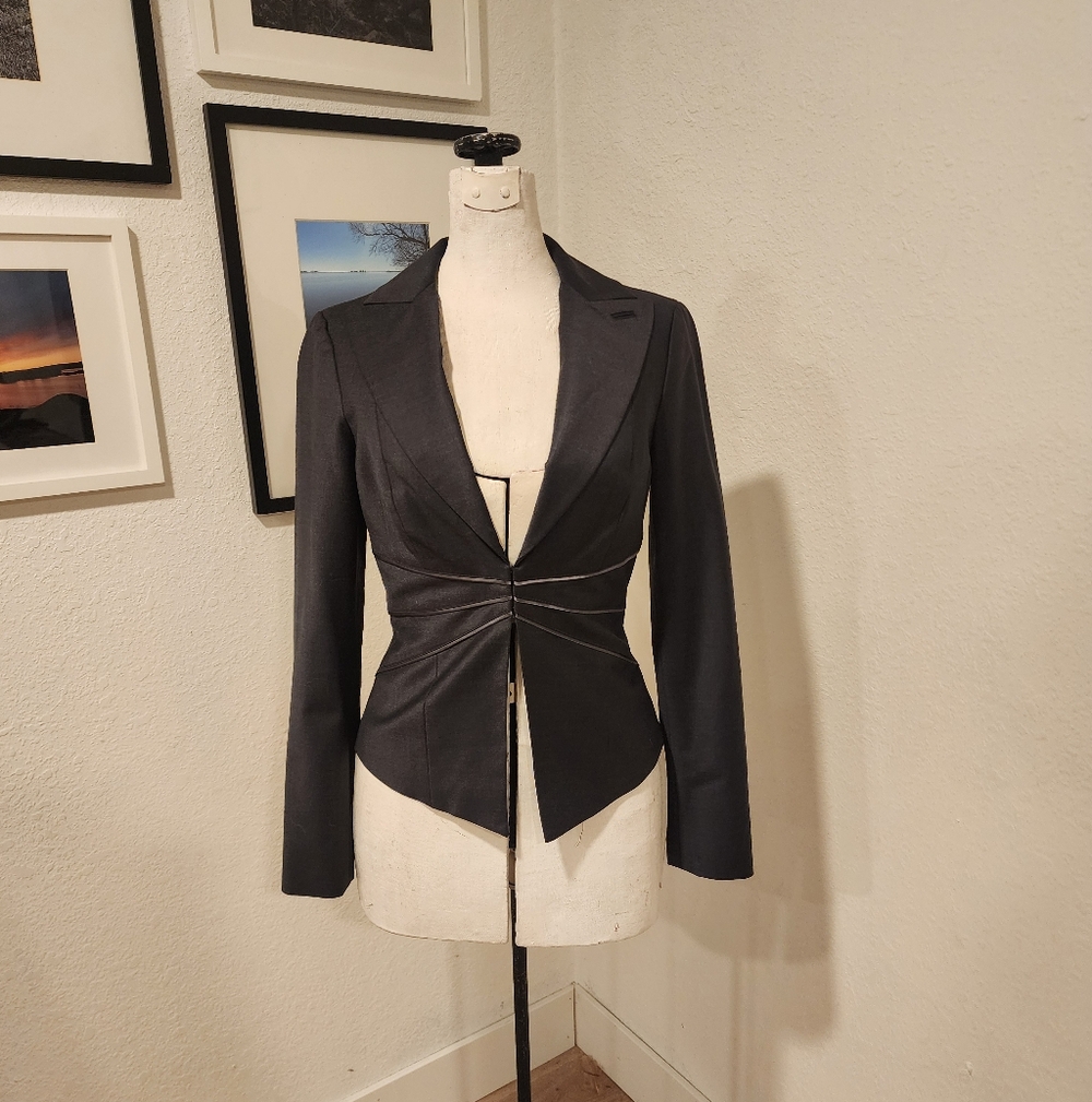 vintage Bebe Blazer in a dark charcoal gray color.